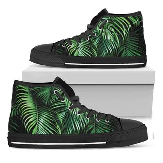 Tropical Palm Leaf Print Black High Top Shoes - Monsterry DE