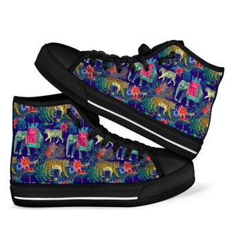 Tropical Palm Leave Peacock Tiger Elephant Men Women's High Top Shoes - Monsterry UK