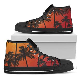 Tropical Palm Tree Sunset Print Black High Top Shoes - Monsterry CA