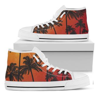 Tropical Palm Tree Sunset Print White High Top Shoes - Monsterry AU
