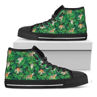 Tropical Tiger Pattern Print Black High Top Shoes - Monsterry