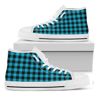 Turquoise And Black Buffalo Check Print White High Top Shoes - Monsterry
