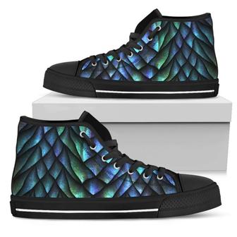 Turquoise Dragon Scales Men's High Top Shoes - Monsterry