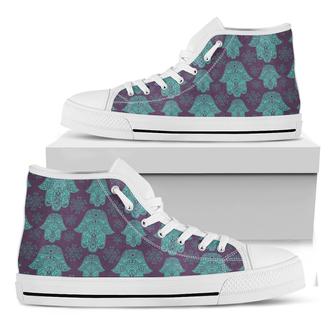 Turquoise Hamsa Pattern Print White High Top Shoes - Monsterry UK