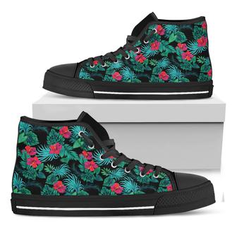 Turquoise Hawaiian Palm Leaves Print Black High Top Shoes - Monsterry DE
