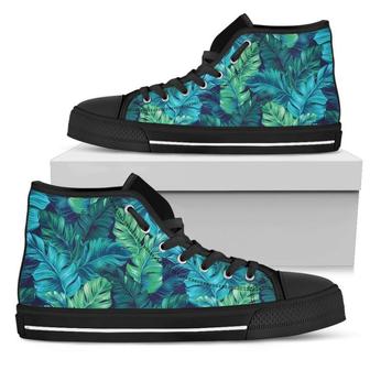 Turquoise Tropical Leaf Men's High Top Shoes - Monsterry DE