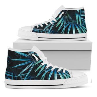 Turquoise Tropical Leaves Print White High Top Shoes - Monsterry DE