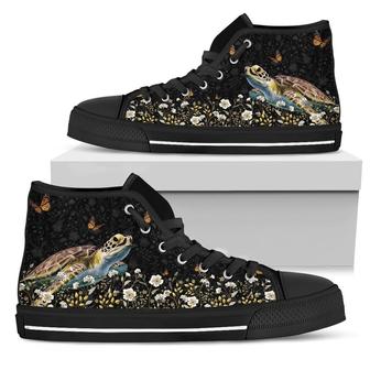 Turtle Flower High Top Shoes For Women, Shoes For Men Custom Shoes - Monsterry