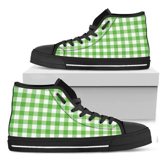 Ufo Green And White Buffalo Check Print Black High Top Shoes - Monsterry CA