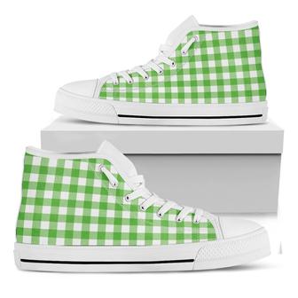 Ufo Green And White Buffalo Check Print White High Top Shoes - Monsterry CA