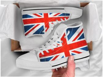 UK Flag High Top Shoes For Women, Shoes For Men Custom Shoes White - Monsterry CA