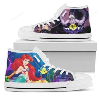Ursula & Ariel Little Mermaid Sneakers High Top Shoes Gift Idea - Monsterry