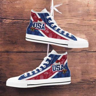 Usa Christmas Football Pattern Canvas High Top Shoes Sneakers - Monsterry AU