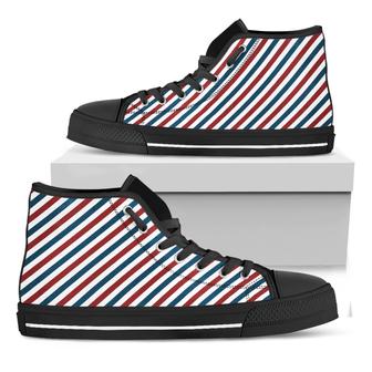 Usa Patriotic Striped Pattern Print Black High Top Shoes - Monsterry CA