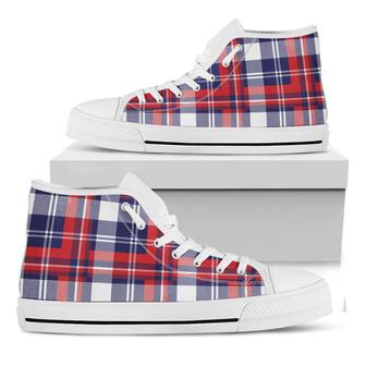 Usa Plaid Pattern Print White High Top Shoes - Monsterry UK