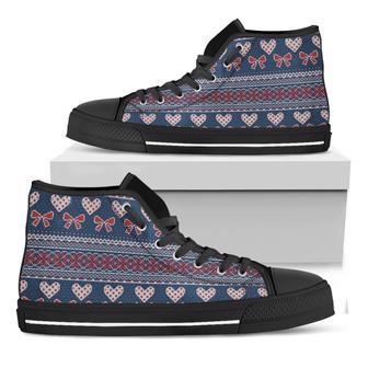 Valentine'S Day Knitted Pattern Print Black High Top Shoes - Monsterry AU