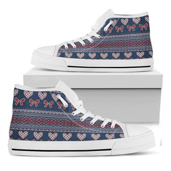 Valentine'S Day Knitted Pattern Print White High Top Shoes - Monsterry CA