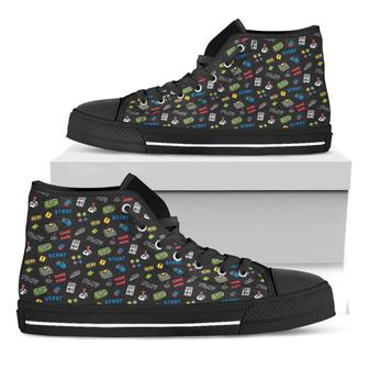 Video Game Gadgets Pattern Print Black High Top Shoes - Monsterry