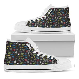 Video Game Gadgets Pattern Print White High Top Shoes - Monsterry AU