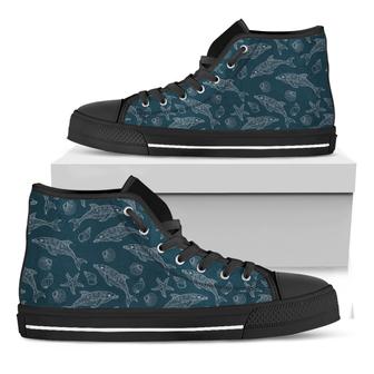 Vintage Dolphins Pattern Print Black High Top Shoes - Monsterry AU