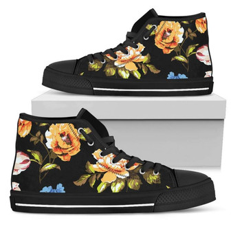 Vintage Floral Flower Pattern Print Women's High Top Shoes - Monsterry