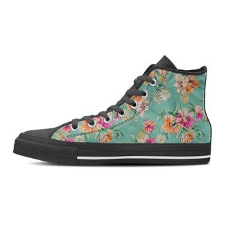Vintage Pastel Floral Print Women's High Top Shoes - Monsterry