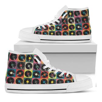 Vintage Vinyl Records Pattern Print White High Top Shoes - Monsterry UK