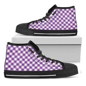 Violet And White Gingham Pattern Print Black High Top Shoes - Monsterry AU
