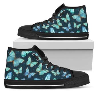 Watercolor Blue Butterfly Women's High Top Shoes - Monsterry