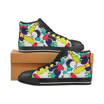 watercolor bowling ball pins Men's High Top Shoes Black - Monsterry