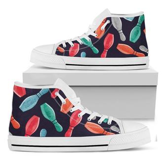 Watercolor Bowling Pins Pattern Print White High Top Shoes - Monsterry AU