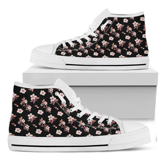 Watercolor Cherry Blossom Pattern Print White High Top Shoes - Monsterry