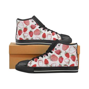 watercolor hand drawn beautiful strawberry pattern Men's High Top Shoes Black - Monsterry DE