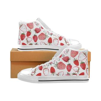 Watercolor Hand Drawn Beautiful Strawberry Pattern Men's High Top Shoes White - Monsterry UK