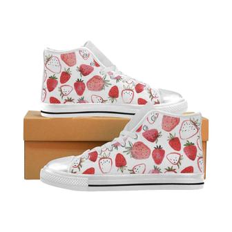 watercolor hand drawn beautiful strawberry pattern Women's High Top Shoes White - Monsterry AU