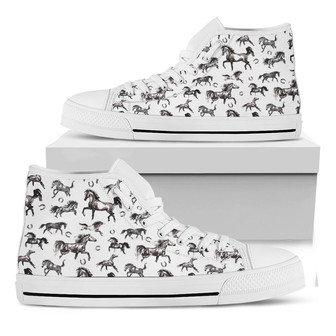 Watercolor Horse Pattern Print White High Top Shoes - Monsterry
