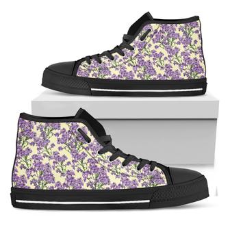 Watercolor Lavender Pattern Print Black High Top Shoes - Monsterry UK