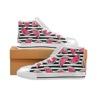 Watercolor paint textured watermelon pieces Women's High Top Shoes White - Monsterry UK