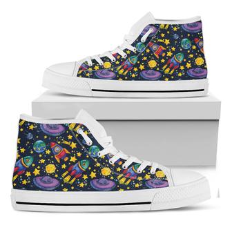 Watercolor Rocket Pattern Print White High Top Shoes - Monsterry