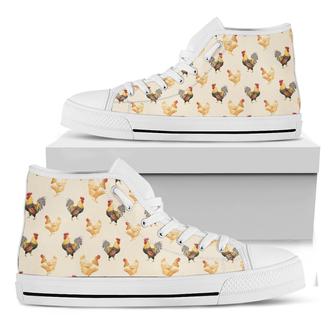 Watercolor Rooster Pattern Print White High Top Shoes - Monsterry