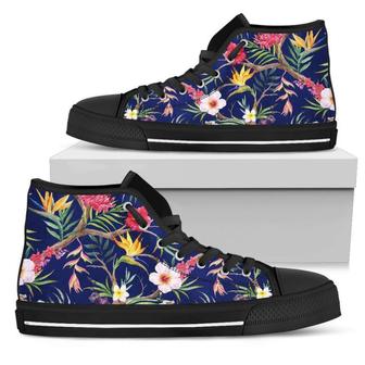 Watercolor Tropical Flower Pattern Print Men's High Top Shoes - Monsterry DE