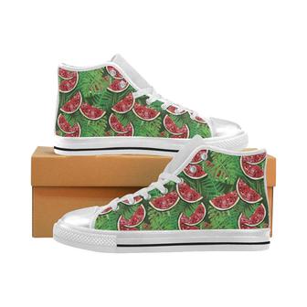 Watermelons tropical palm leaves pattern backgroun Women's High Top Shoes White - Monsterry