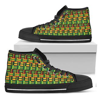 West African Kente Tribal Black High Top Shoes - Monsterry