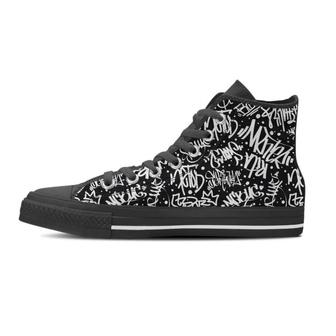 White And Black Graffiti Doodle Text Print Men's High Top Shoes - Monsterry DE