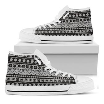 White And Black Knitted Pattern Print White High Top Shoes - Monsterry DE
