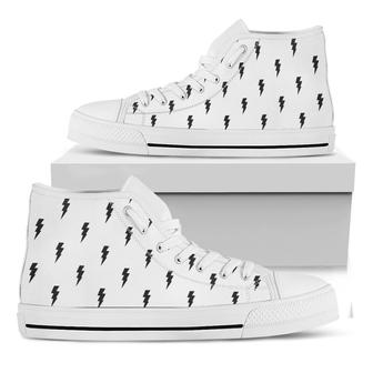 White And Black Lightning Pattern Print White High Top Shoes - Monsterry DE