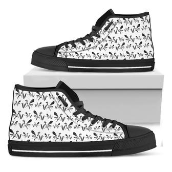 White And Black Mantis Pattern Print Black High Top Shoes - Monsterry CA