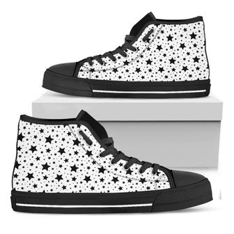 White And Black Star Pattern Print Black High Top Shoes - Monsterry DE