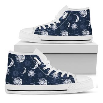 White And Blue Celestial Pattern Print White High Top Shoes - Monsterry CA