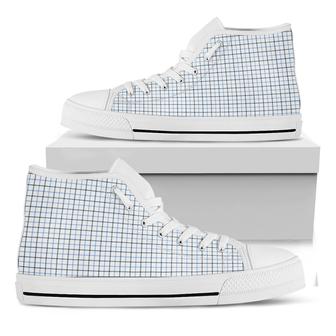White And Blue Tattersall Pattern Print White High Top Shoes - Monsterry UK